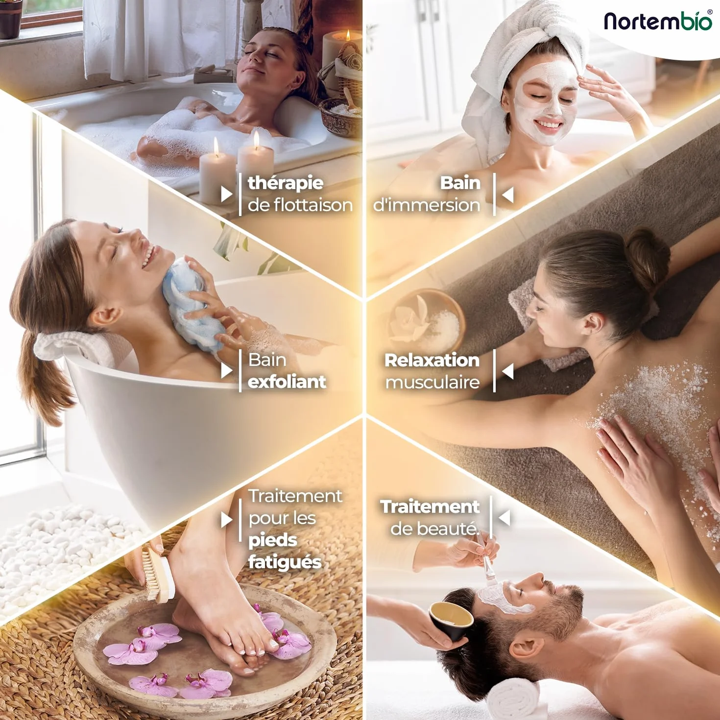 Nortembio Sels d'Epsom Parfumés 1,25 kg Sel de Bain au Magnésium, Vitamines C & E | Bain de Pieds, Spa Maison, Relaxation et Bien-être | Parfum au Choix + eBook Gratuit (Fraises & Roses)