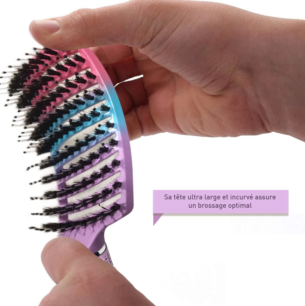 Brosse Cheveux demelante [ 3 Brosses theme Arc-en-Ciel Rose - NE TIRE PAS ] Poil de Sanglier 100% Naturelle - Pour démêler en douceur !
