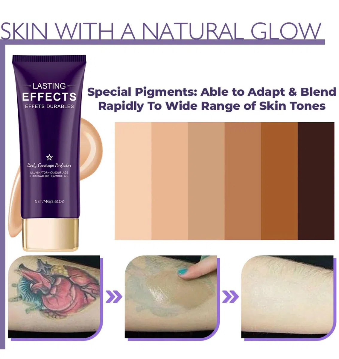 Fond de Teint Jambes Waterproof, Fond de Teint Corps, Maquillage Imperméable pour les Jambes et le Corps Avec Pinceau, Couverture de Tatouage et de Cicatrices, Longue Durée (Nature*2)