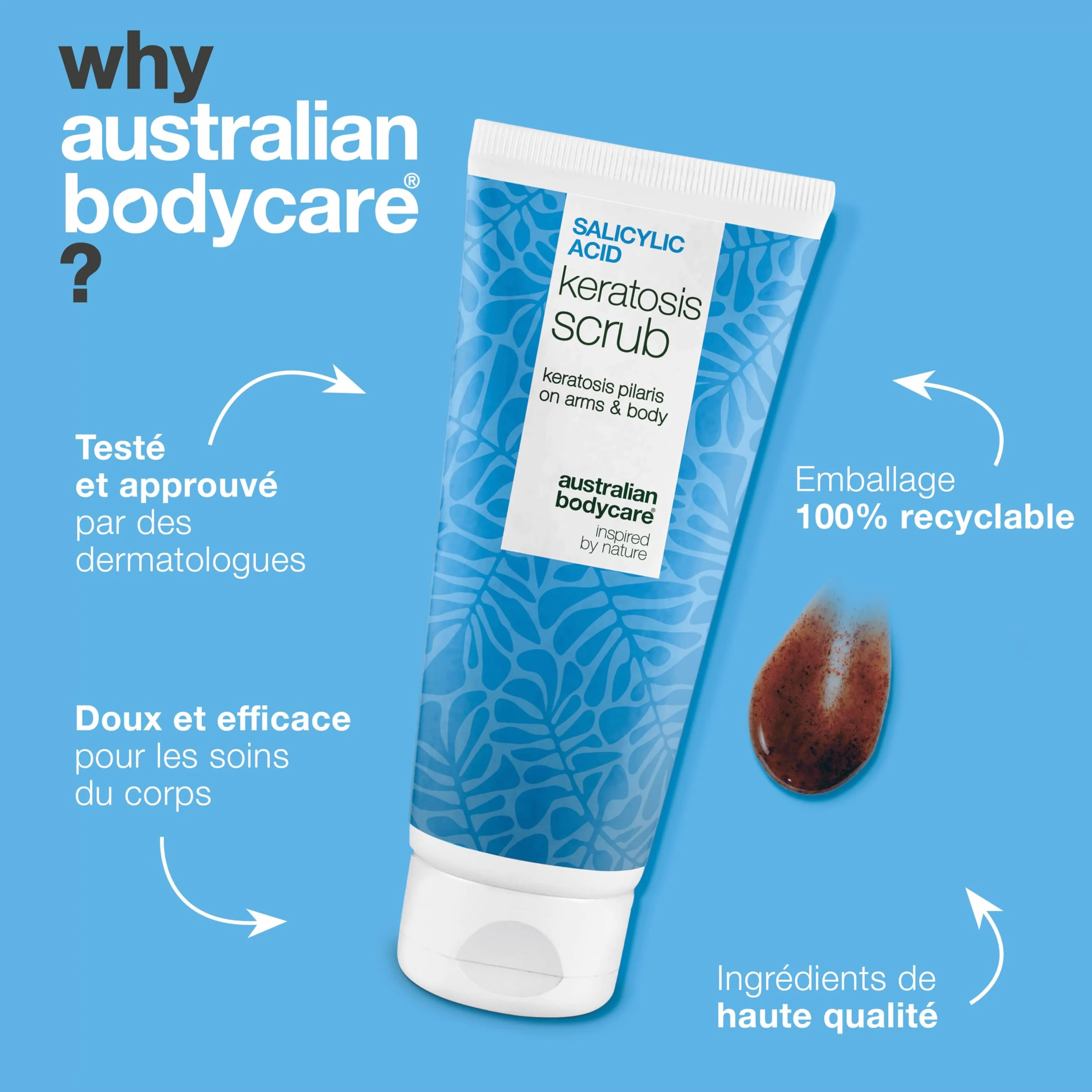 Gommage Corps Exfoliant kératose pilaire AHA/BHA acide salicylique acide glycolique noyau d'abricot double action