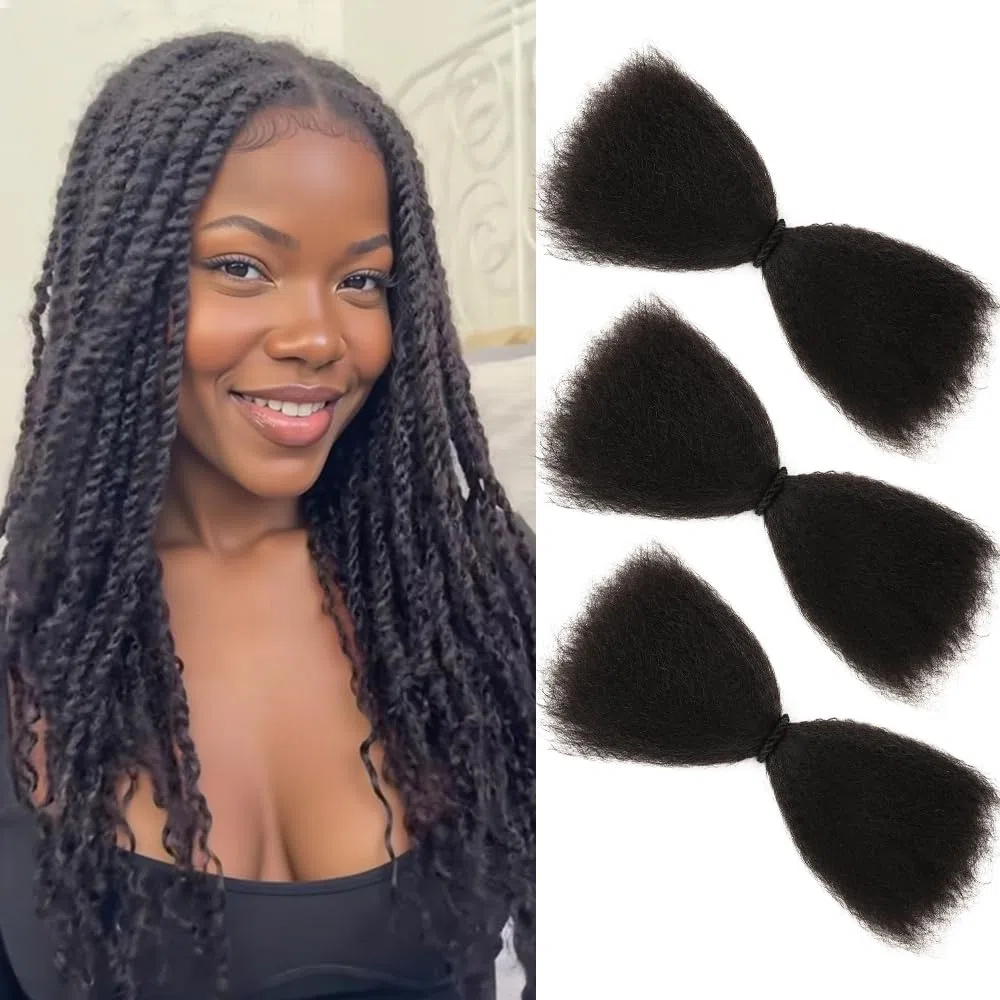 Originea Afro Kinky-Curly Bulk Human Hair for Locs Cheveux Naturel Humains 45cm 150g kinky bulk for Box Braids/Twist Braiding/Repair Locs Extensions, Tresses Africaine Naturel Noir