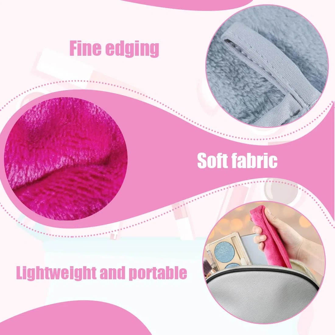 WeddHuis 4 Lingettes Démaquillantes Lavables en Microfibre, 20 x 20 cm, Réutilisables avec Pochette de Rangement, Idéal pour Démaquillage Visage, Multicolore