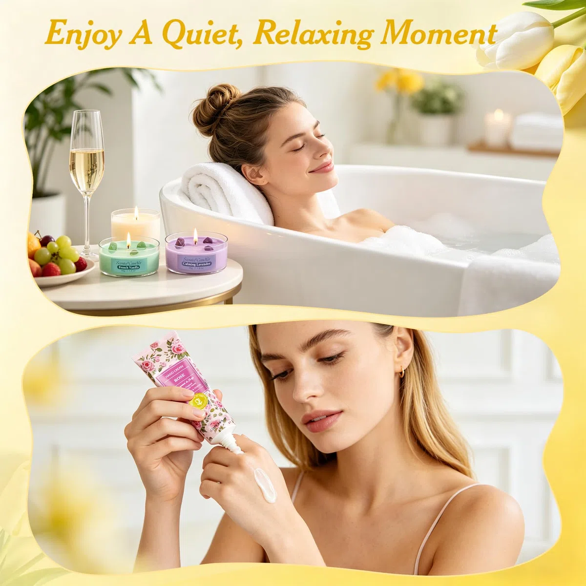 Coffret parfum pour femme，4x 35ml Parfum femme +4 Crèmes Mains Vitaminées + 2 Bougies Parfumées - Cadeau Anniversaire Idée Originale pour Elle - Perfum Floral Longue Tenue - Format Voyage