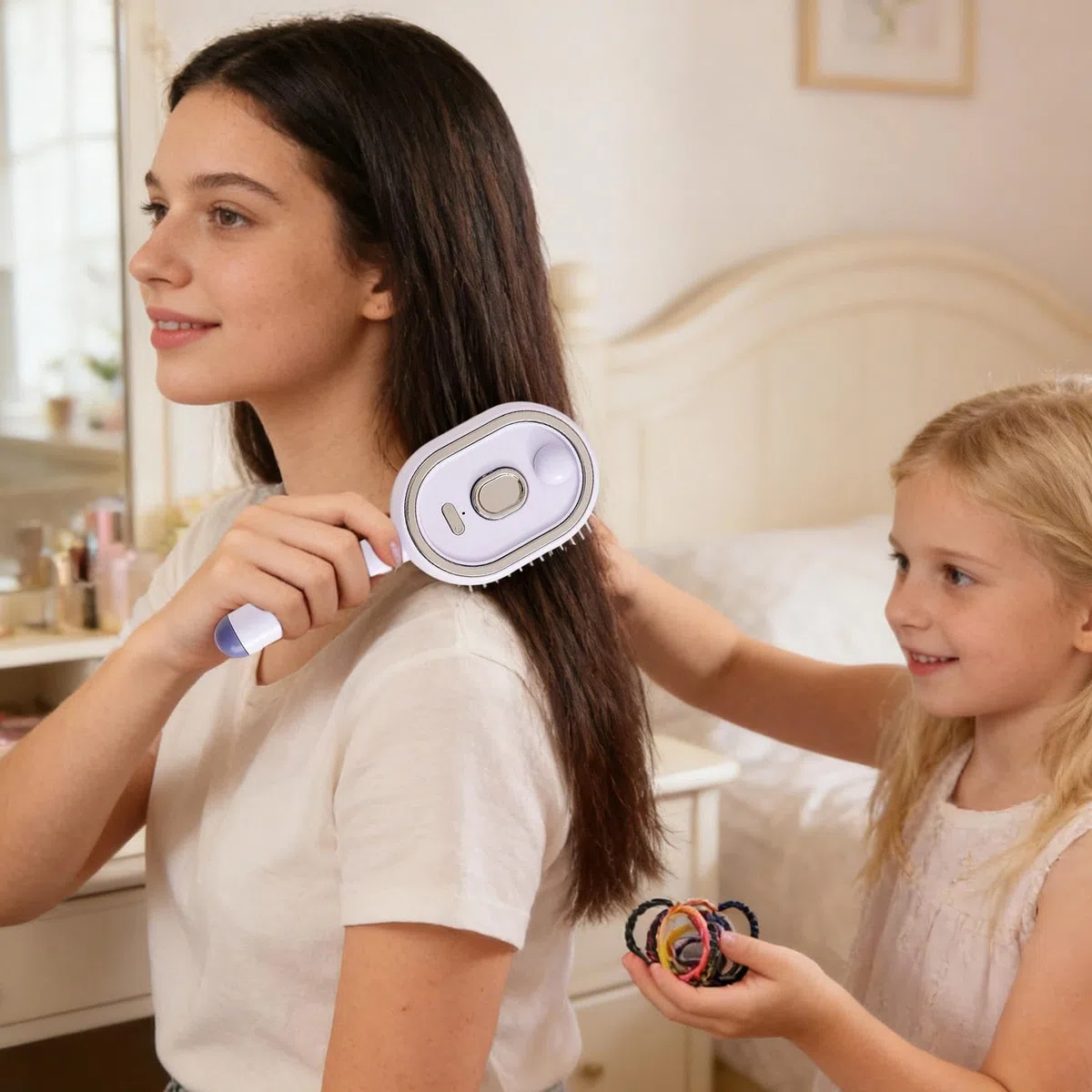 Brosse à vapeur pour cheveux - avec Verre Mesureur d'Huile Peigne Démêlant Rechargeable | Brosse lissante à vapeur | Pour Des Cheveux Épais Raides Ondulés Bouclés Lissage Maison Voyage Filles