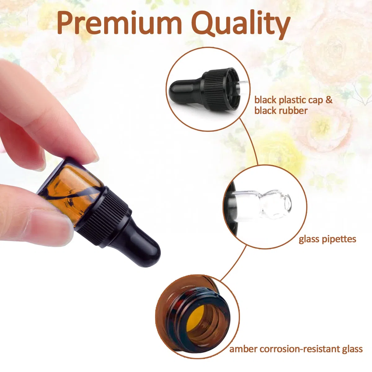 Lot de 24 mini flacons compte-gouttes vides en verre ambré de 1 ml avec pipettes compte-gouttes et bouchon en plastique rechargeables pour huiles essentielles, parfums, cosmétiques liquides