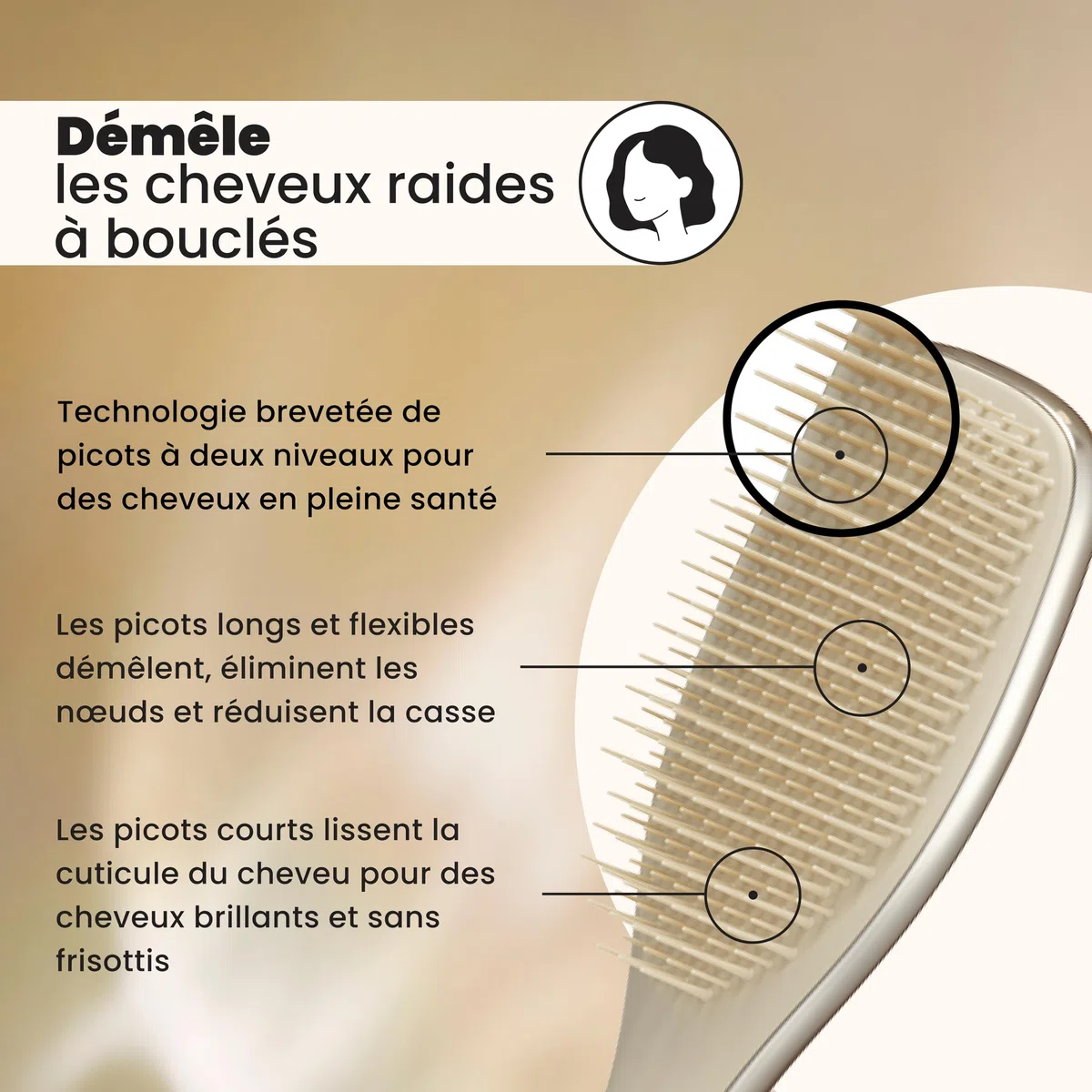 Tangle Teezer Ultimate Detangler, Brosse à Cheveux Démêlante pour Cheveux Secs et Mouillés, Picots à 2 Niveaux, Réduit la Casse, Élimine les Nœuds, Tous Types de Cheveux, Or Champagne Chrome