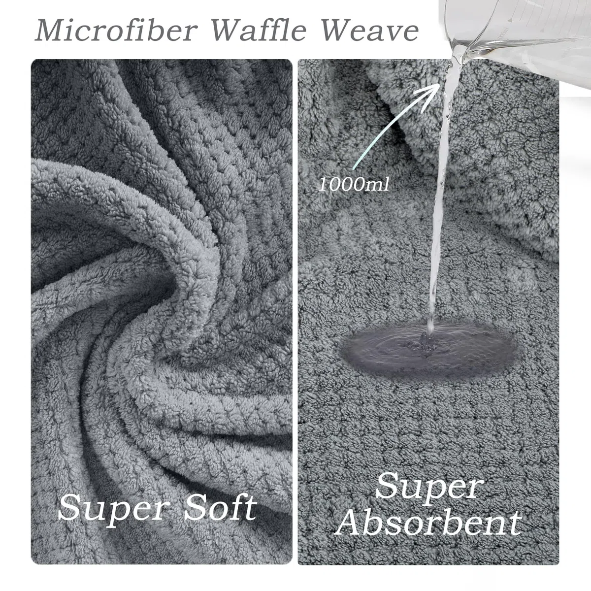 Lot 2 Grandes 86x26 CM Serviette Microfibre Cheveux pour Longs et Bouclés, Super Absorbantes, Serviette Cheveux Sechage Rapide avec Sangles Elastiques pour Femme, Serviette de Séchage, Gris