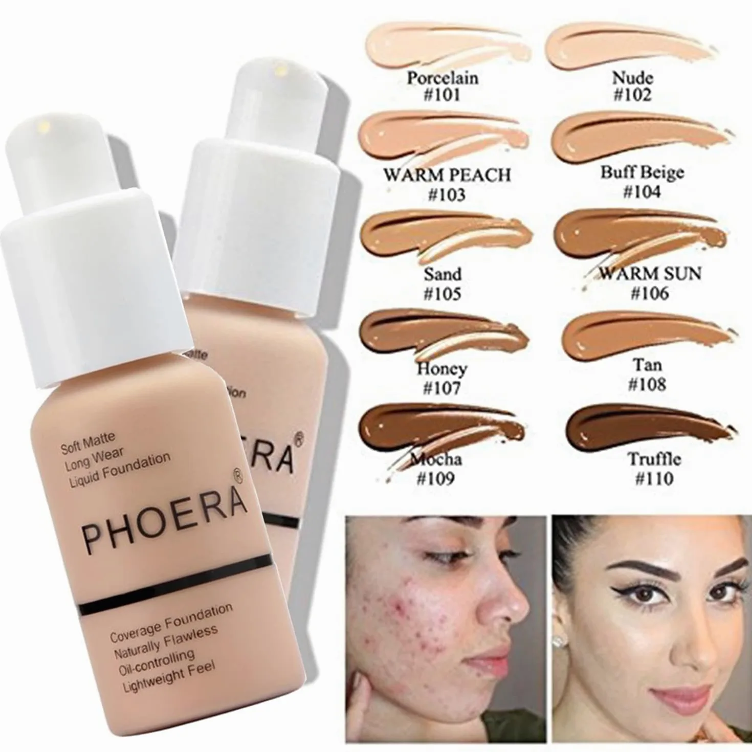 Mushroom Head Air Cushion CC Crème Fondation,PHOERA Fond de Teint Couvrant Et Face Primer Liquide Couverture Complète Foundation Correcteur,Pinceaux Fond de Teint (101 Porcelain+ 02Natural CC)
