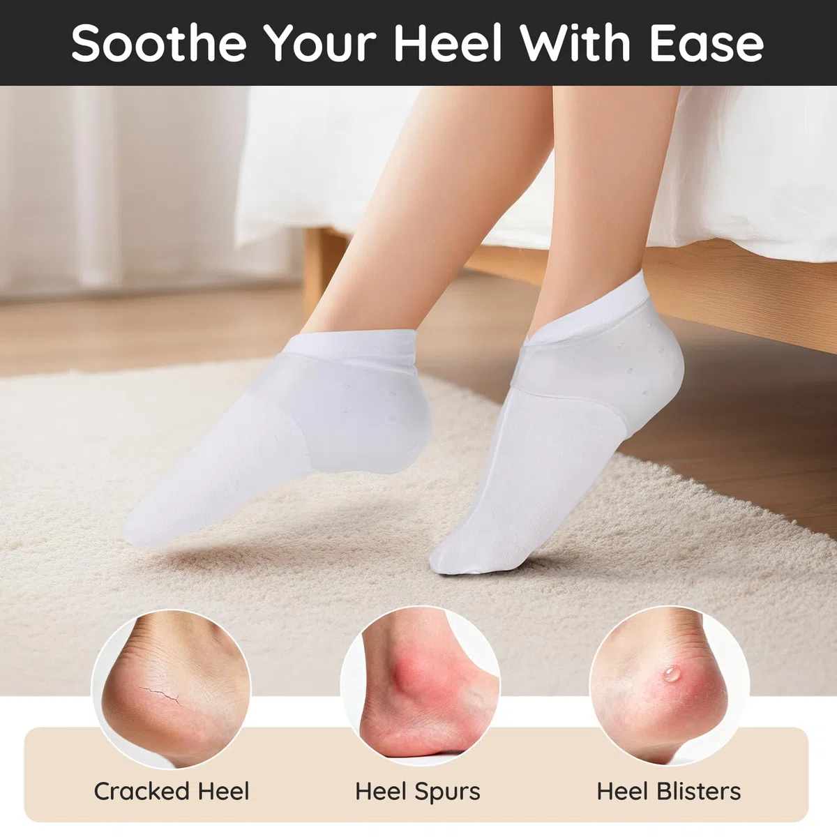 Segbeauty Chaussettes Hydratantes, 6 Paires Chaussette Hydratante Pied et 2 Paires Protège Talon Silicone, Respirant et Lavables, pour Soin des Pieds (Blanc)