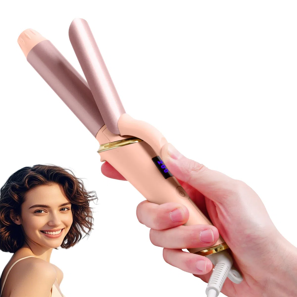 25mm fer à boucler pour cheveux courts, fer a boucler de voyage avec écran LCD, 5 réglages de température 120-200℃, fer à boucler à double tension avec pince