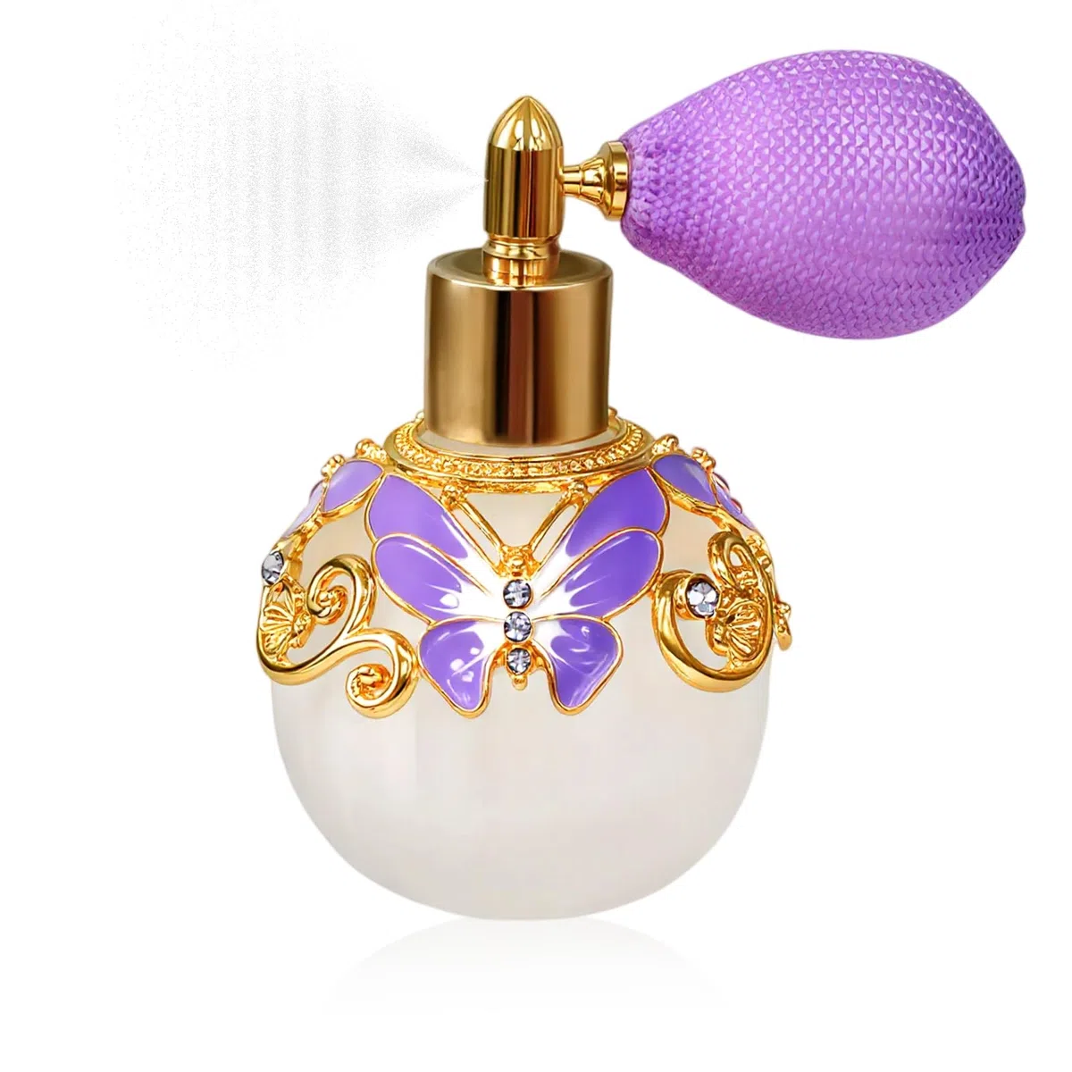 Flacon de parfum vintage, vaporisateur rechargeable - Vaporisateur de parfum portable en verre orné de strass et d'émail, brumisateur fin pour huiles essentielles, lotion, tonique (50 ml)
