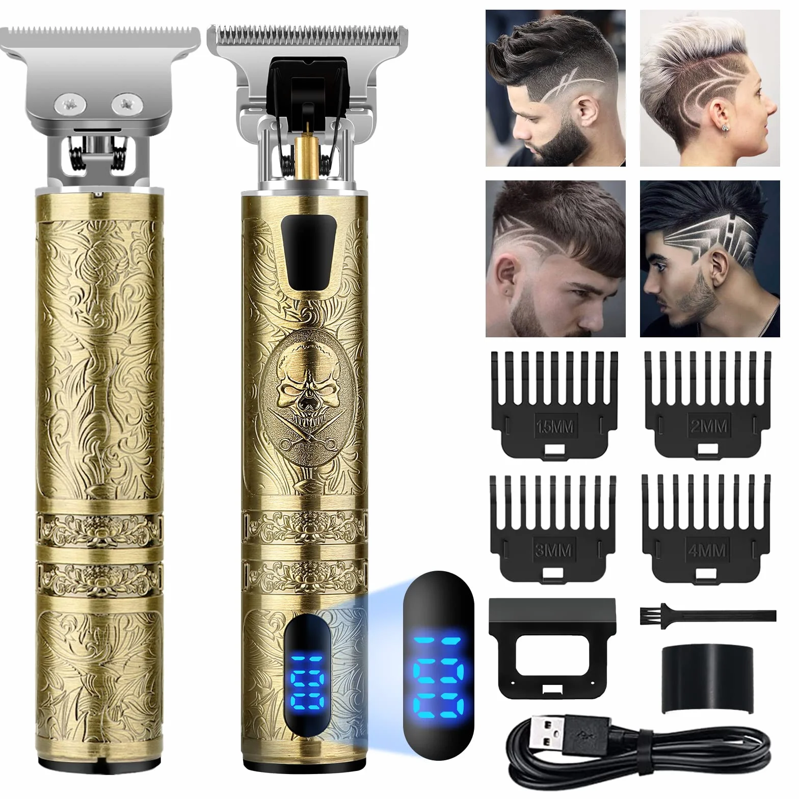 Tondeuse Cheveux Hommes, Tondeuse Barbe Electriques Professionnelle, Sans Fil Rasoir, Écran à LED, Rechargeable, Silencieuse pour les Enfants et la Famille