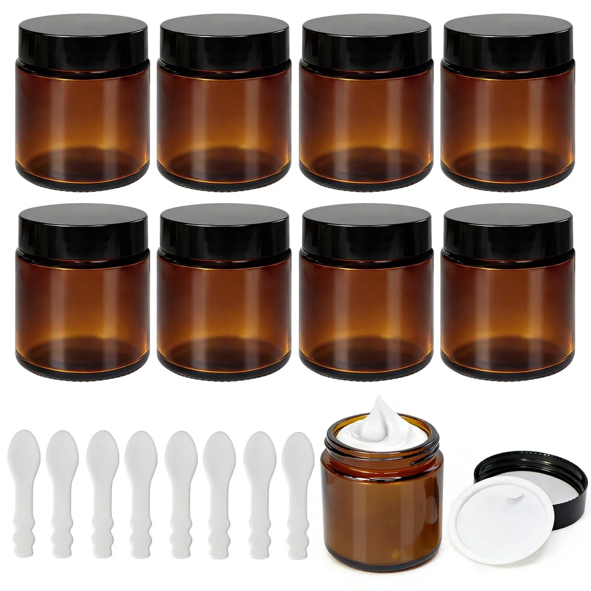 8 Pièces Bocaux en Verre Ambré avec Couvercles 100ml/100g, Contenants pour Lotions Cosmétiques avec Couvercle Intérieur Étanche, Large Ouverture Ronde et Lisse, Pots à Crème Refermables