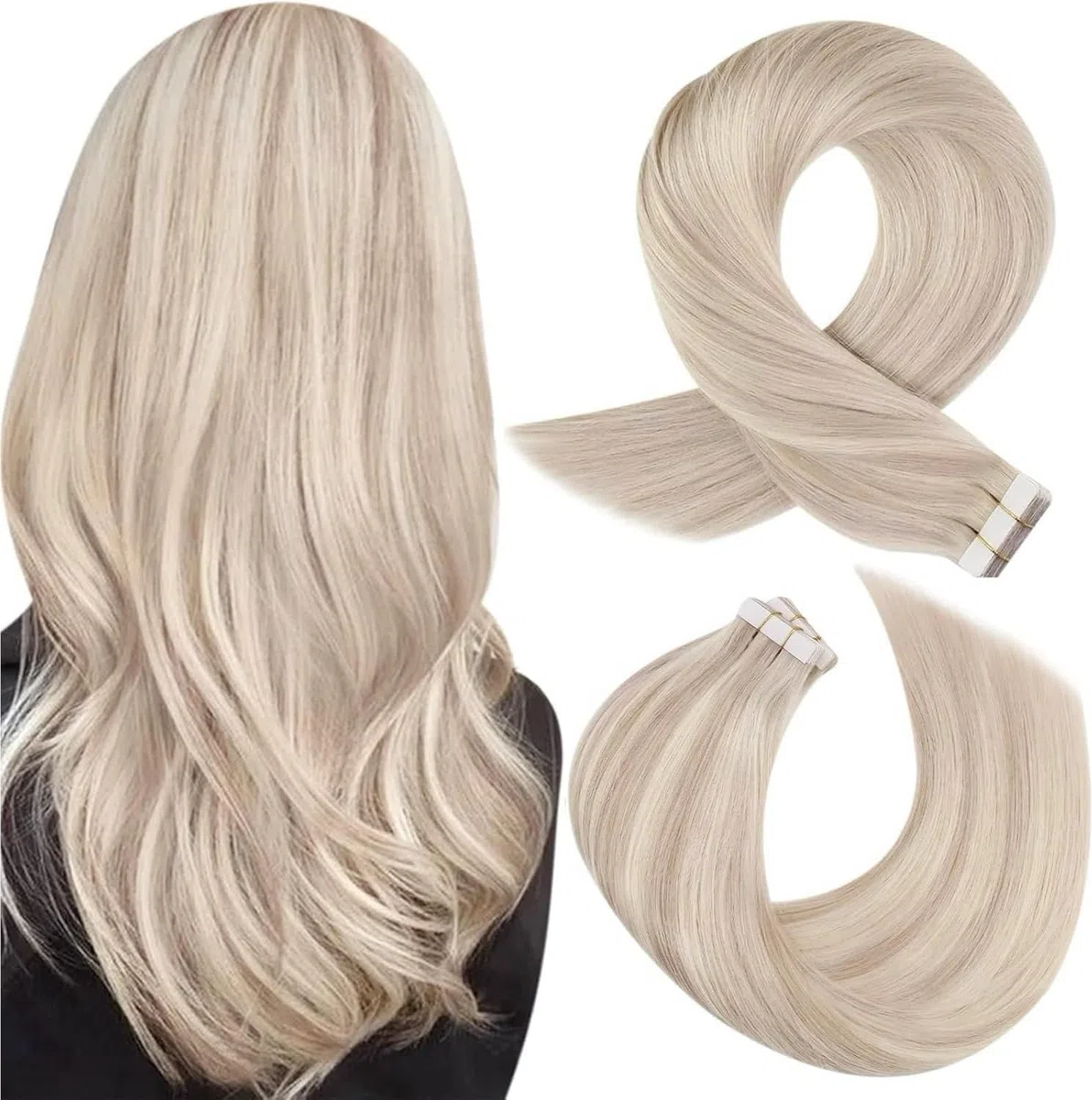 Moresoo Extension Cheveux Naturel Adhesif Blonde Extension Adhesive Invisible Blond Cendré avec Blond Décoloré Extension Adhesive Cheveux Naturel 30 cm #18/613 20pcs 30g