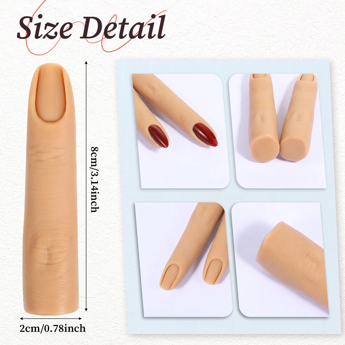 Giantree Lot de 2 faux doigts d'entraînement en silicone souple pour ongles en acrylique, modèle de main d'entraînement flexible et flexible pour la pratique des ongles en acrylique