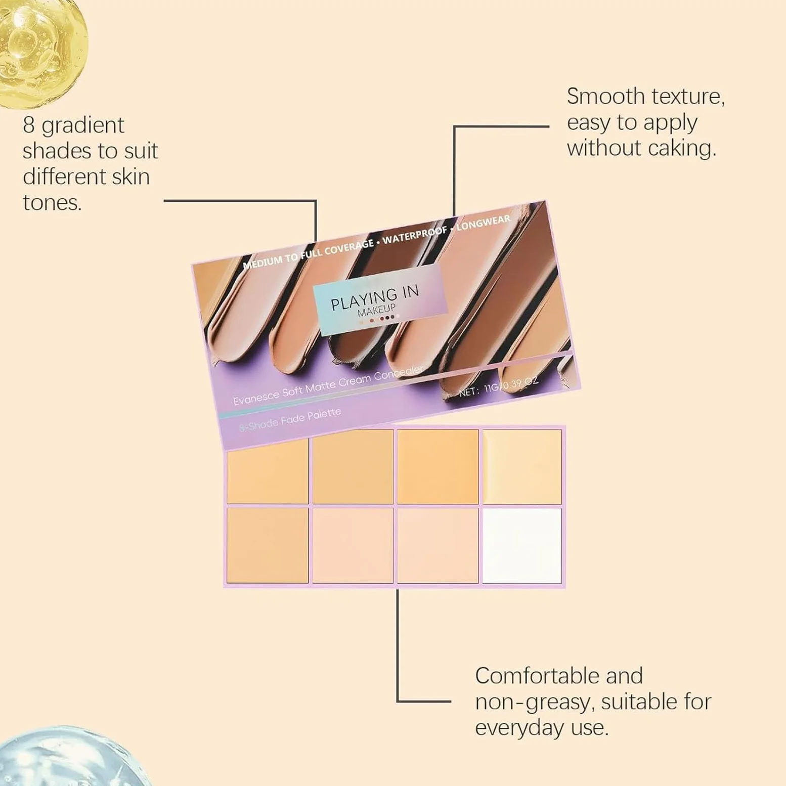 Evanesce Correcteur crème mat doux, palette de 8 teintes avec pinceau, crème imperméable à couverture complète pour les imperfections et la couverture, formule longue durée sans danger (Dark Colour)