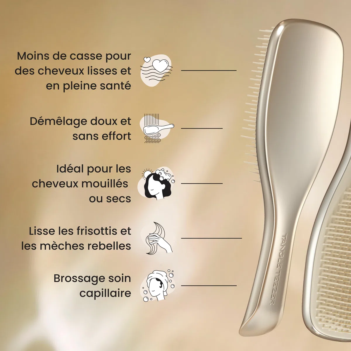 Tangle Teezer Ultimate Detangler, Brosse à Cheveux Démêlante pour Cheveux Secs et Mouillés, Picots à 2 Niveaux, Réduit la Casse, Élimine les Nœuds, Tous Types de Cheveux, Or Champagne Chrome