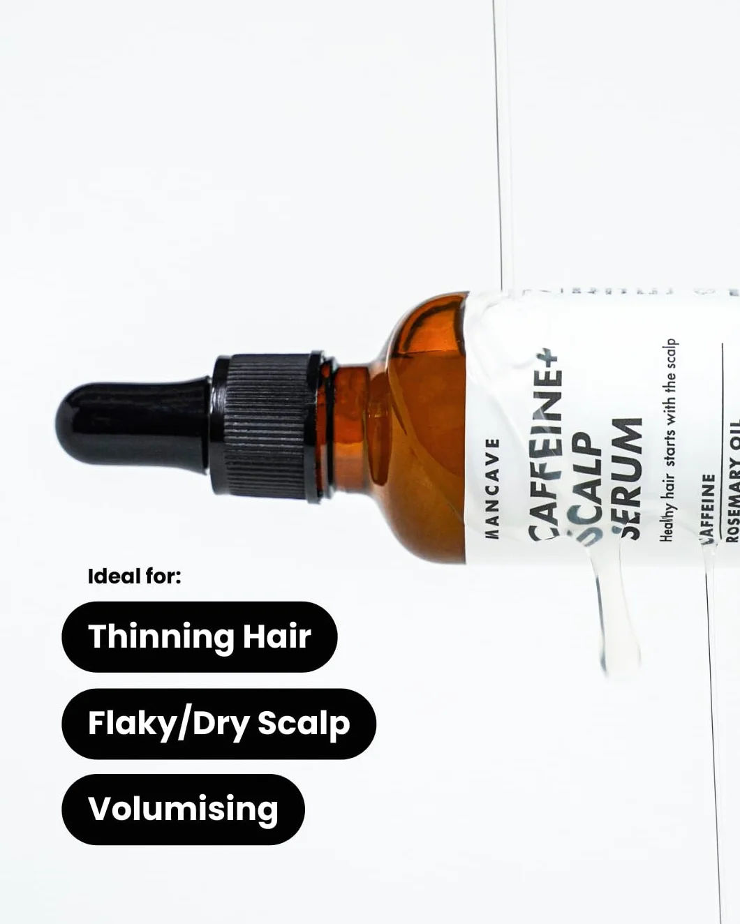 ManCave Caffeine+ Sérum pour cuir chevelu pour homme, stimule et conditionne avec de la caféine et de l'huile de romarin, exfolie le cuir chevelu sec, squameux avec acide salicylique, naturel,