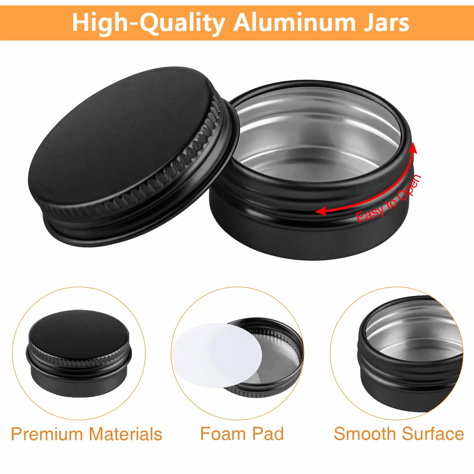 30 Pots en Aluminium de 15 ML, Pots de Contenants Cosmétiques Vides avec Spatule et Autocollants d'Étiquettes pour Échantillon, Baume à Lèvres - Noir