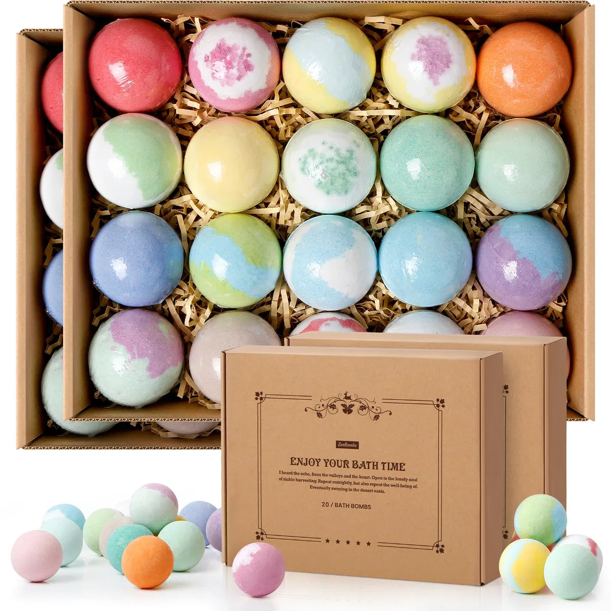 ZenBombs Lot de 40 bombes de bain au beurre de karité naturel et huile sûre pour hydrater la peau, bain moussant effervescent, cadeau idéal pour les femmes (2 ensembles)