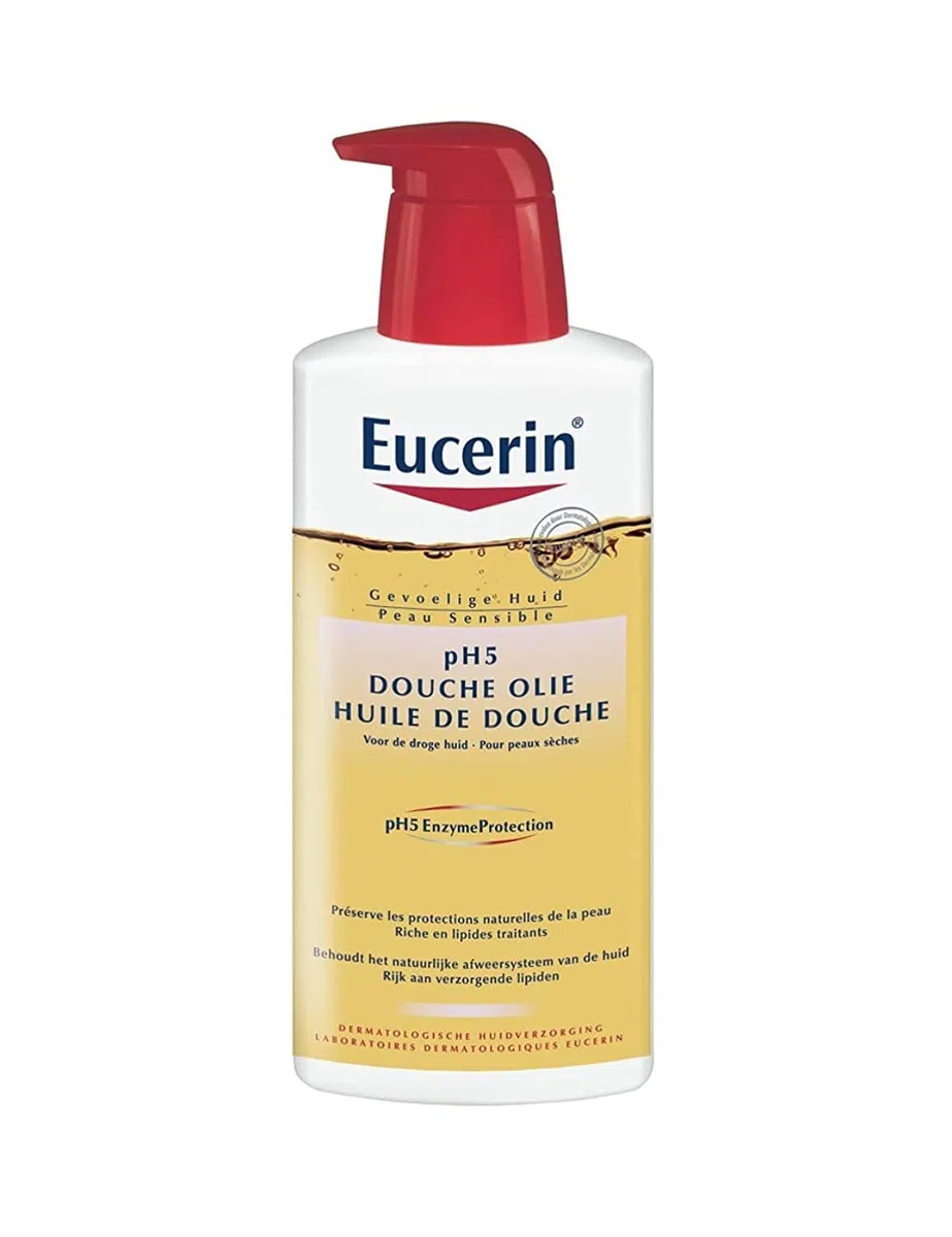 Eucerin pH5 Huile de Douche Format Pompe 1000 ml, Nettoyant sans savon liquide pour peaux sensibles, Huile Lavante aux Huiles Naturelles et Tampon de Citrate pour maintenir l'équilibre pH de la peau
