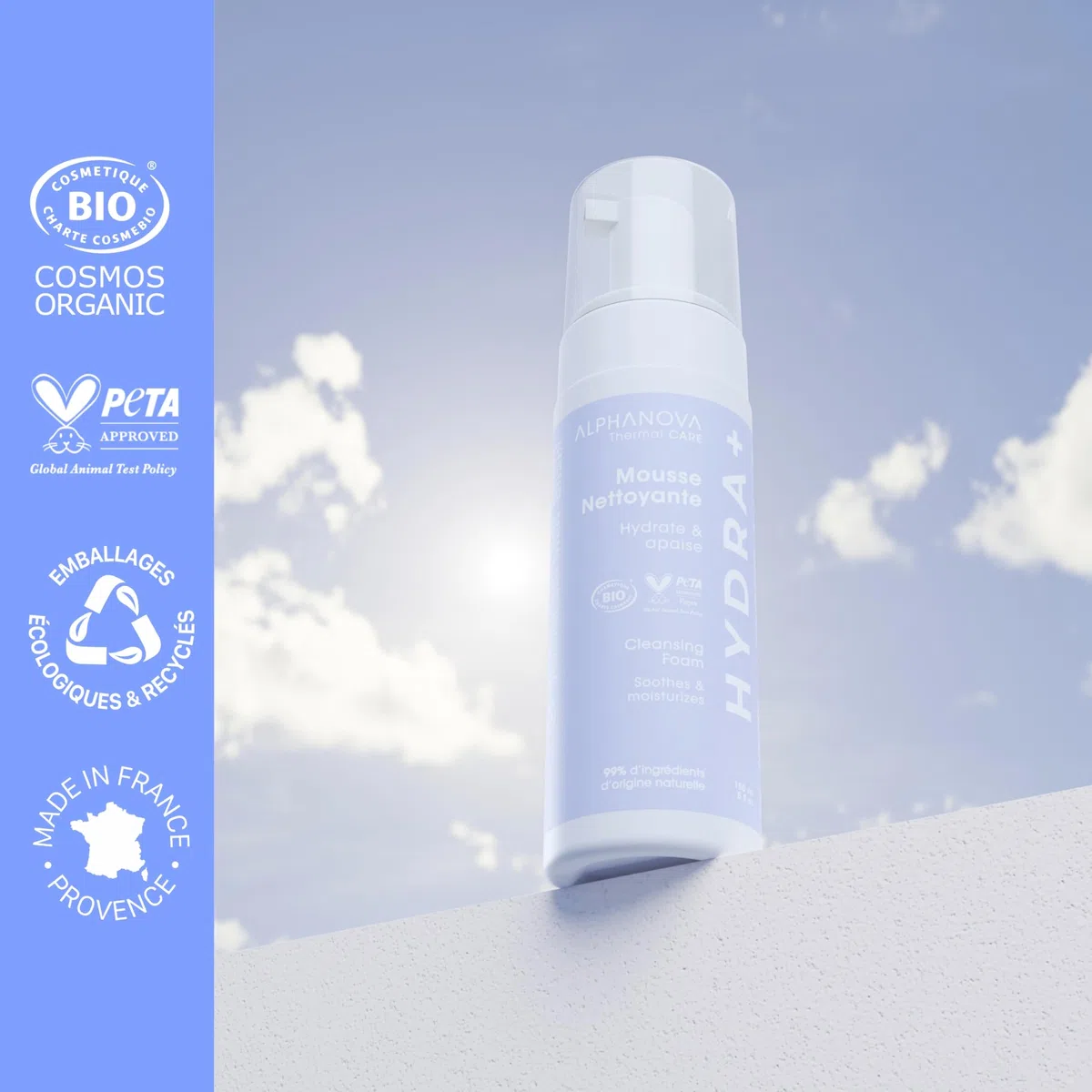 ALPHANOVA THERMAL CARE - Mousse Nettoyante Apaisante HYDRA+ - Acide hyaluronique - Naturelle - Certifiée Bio - 150ml | Acide hyaluronique, Naturelle, Certifiée Bio