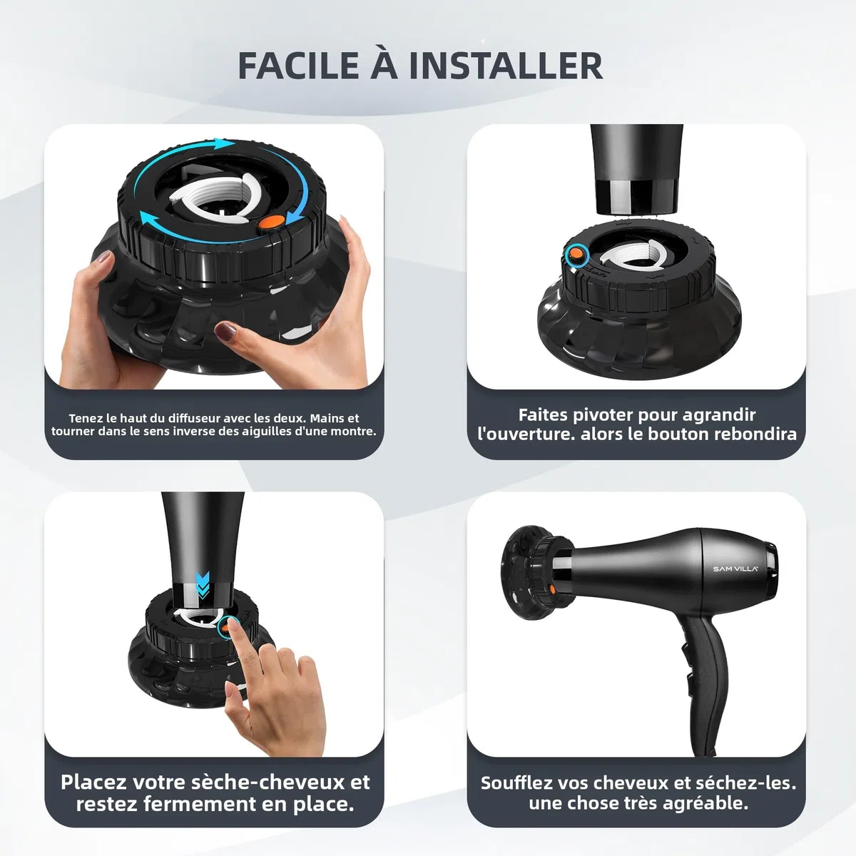 Diffuseur universel pour sèche - cheveux - pour tous les sèche - cheveux de 3,6 à 6,1 cm, le diffuseur ionique professionnel crée des boucles qui les façonnent en vagues (noir)