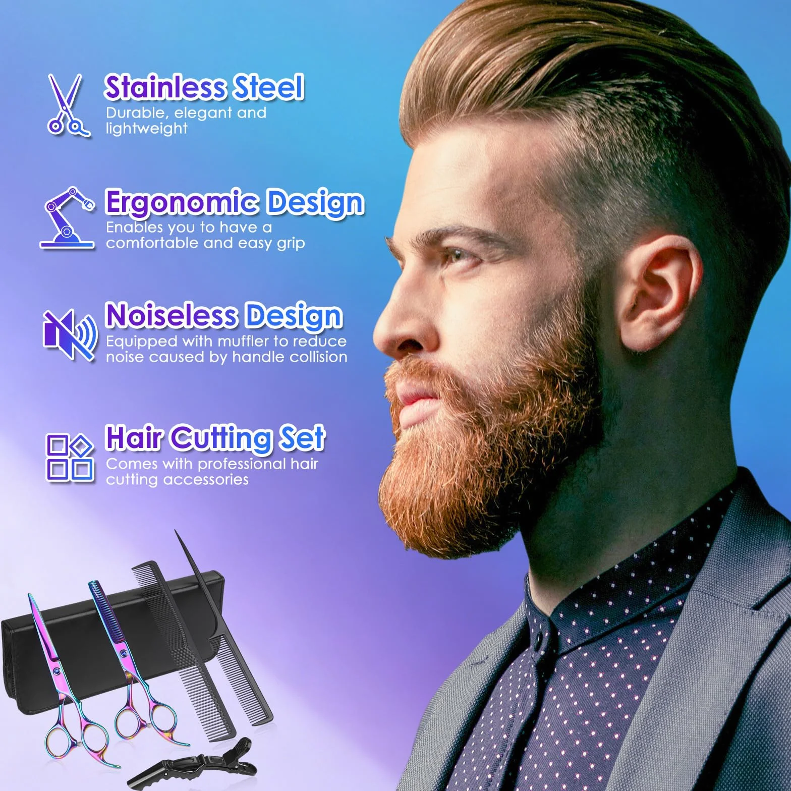 Lictin Kit Ciseaux Coiffure Professionnel 4-in-1 – 6.7inch Droits + Ciseaux de Coiffure Desepaissir, Ultra-Tranchants, Ergonomique, Barbier 、Bricolag Domicile Salon