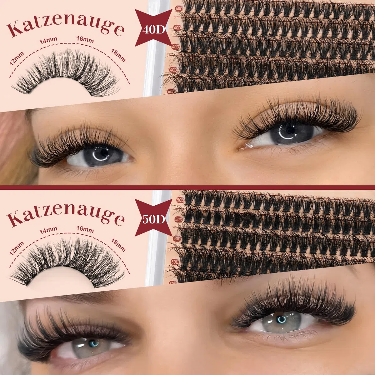 Higu Clace Kit-Extension-Cils, 280 pièces, 40D + 50D, extension de cils individuelle, tenue 7 jours, avec applicateur(kit 40D + 50D)