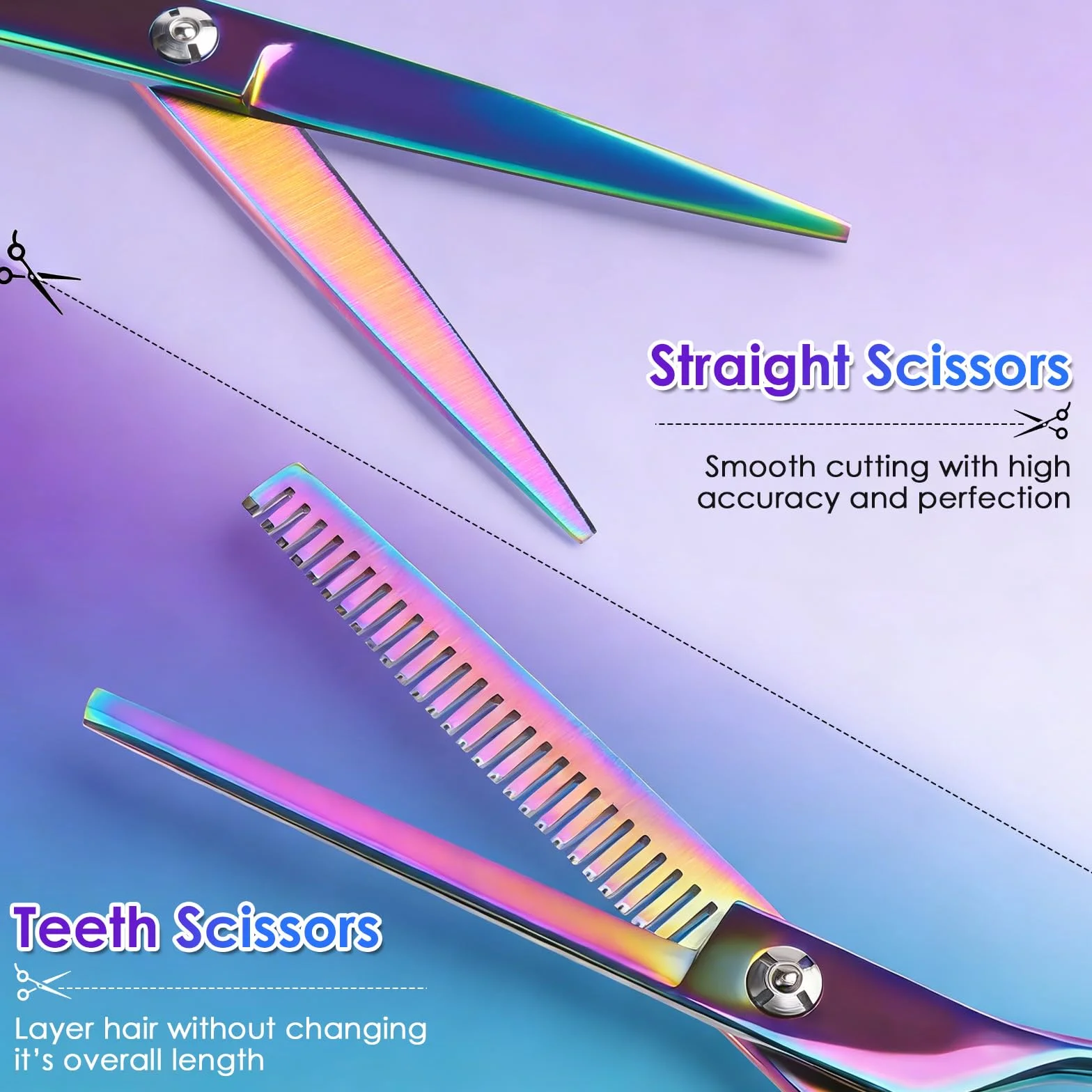 Lictin Kit Ciseaux Coiffure Professionnel 4-in-1 – 6.7inch Droits + Ciseaux de Coiffure Desepaissir, Ultra-Tranchants, Ergonomique, Barbier 、Bricolag Domicile Salon