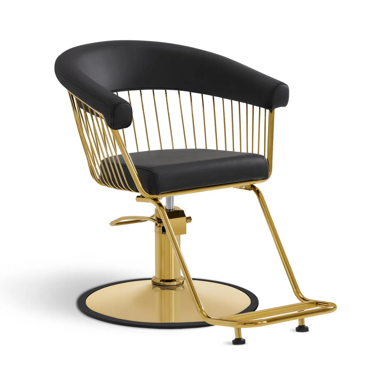 BarberPub Fauteuil de Coiffure hydraulique réglable en Hauteur de 13 cm & pivotant à 360°, siège de Salon, équipement de Coiffure, Simili-Cuir, chaîne de Service pour Salon, Or-Noir, 2053