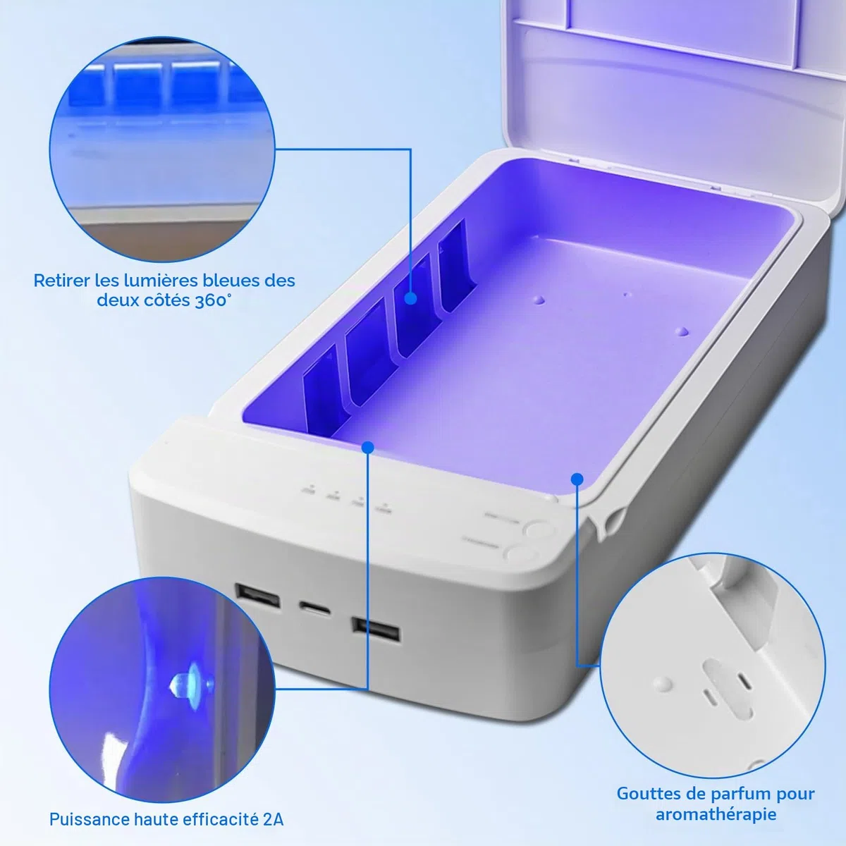 Stérilisateur de lampe UV portable à double couche - Boîte de stérilisateur professionnel pour ongles UV - Appareil de désinfection LED - Appareil de désinfection pour outils de manucure et salons de