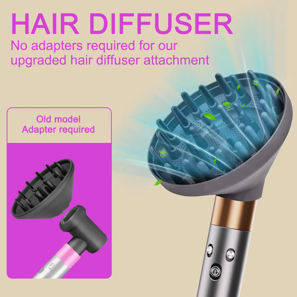 Diffuseur pour Dyson Airwrap HS01 HS03 HS05, Embout Diffuseur Cheveux Bouclés, Accessoire Compatible pour Styler, Conversion en Sèche-Cheveux (Gris)