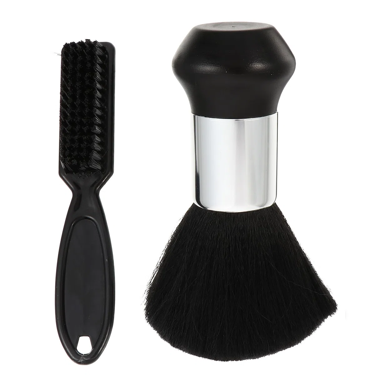 Brosse de Barbier Noire 2pcs en Abs et Fibres de Nylon pour Nettoyage Facile des Cheveux et Poussières sans Irriter la Peau, pour Salon et Barbershop