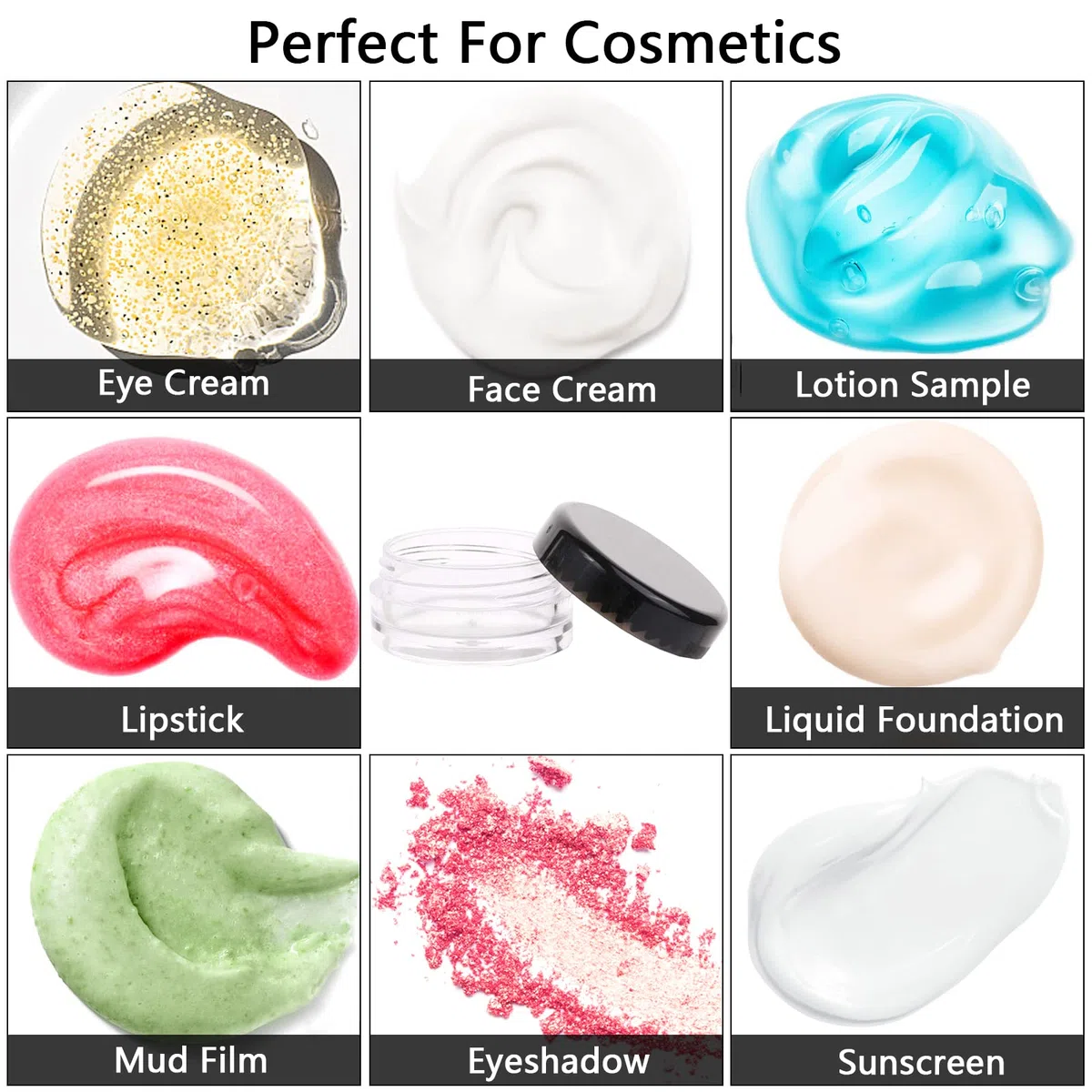 RUIJIE 100 Pcs 3g/3ml Contenants Cosmétiques Transparent avec 10 Spatule & 96 Autocollants, Pots Cosmétiques en Plastique, Mini Pots Ronds Clairs Vides Pots d'échantillons de Voyage pour Lotion, Crème