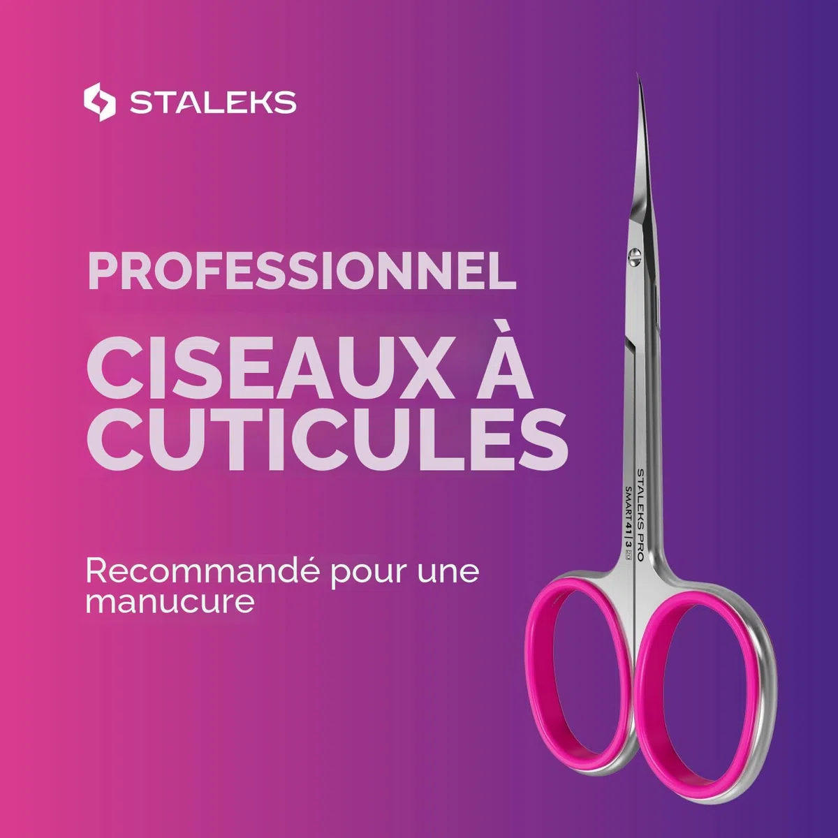 Staleks Pro - Ciseaux professionnels pour la peau des cuticules, lames avec crochet et poignées en silicone rose, affûtage manuel, Smart SS-41/3