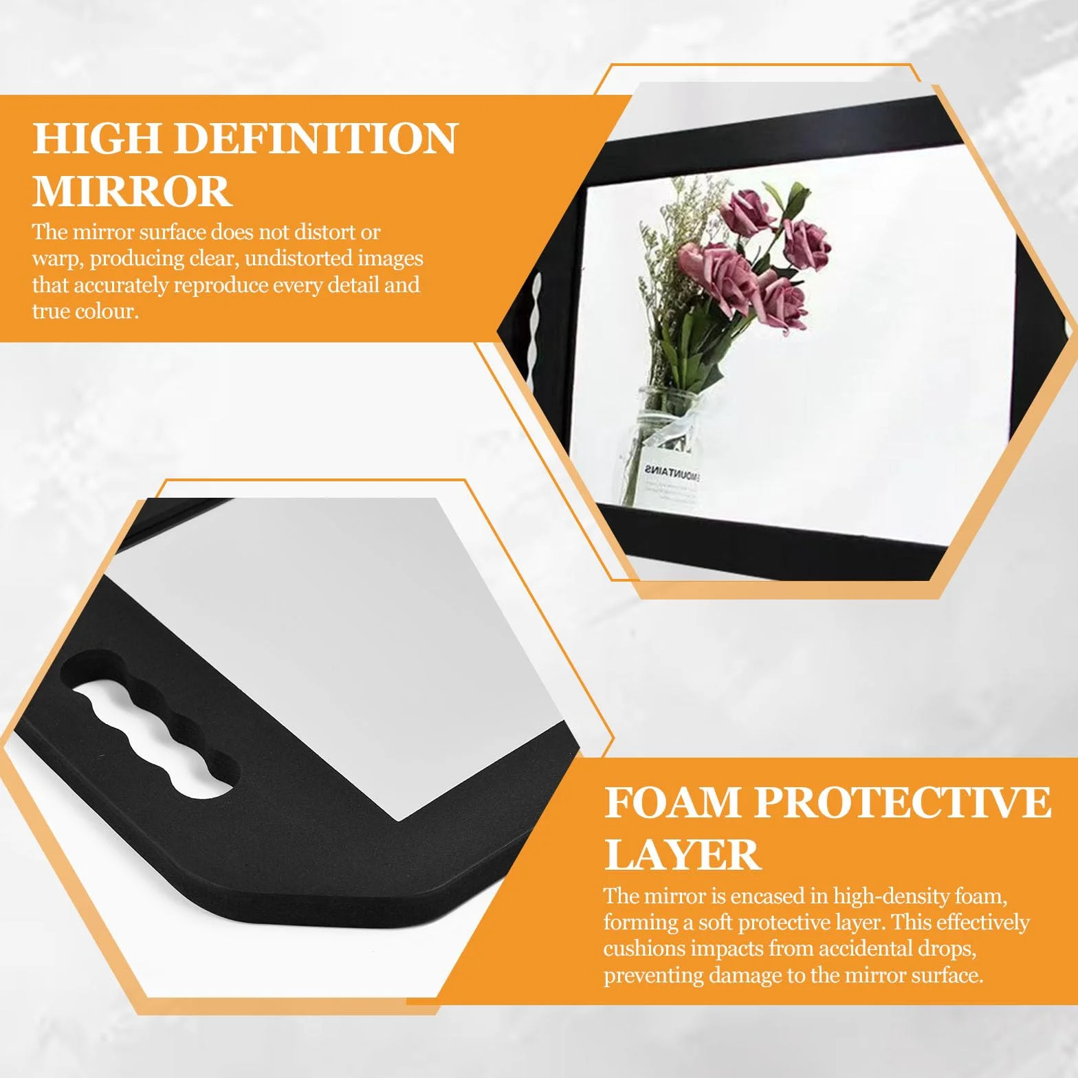 Miroir à Main, avec Double Poignée, Miroir de Coiffure Miroirs à Main à Double Poignée Miroirs de Coiffeur en Mousse Outils de Coiffure Professionnels pour Barbier et Salon de Coiffures, Noir