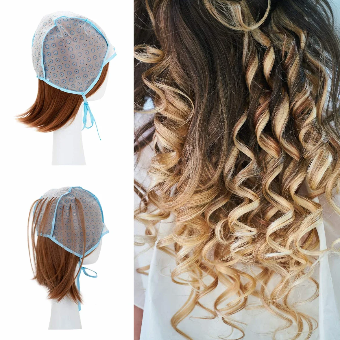 PROVO Casquette de Basculement Réutilisable Bonnet de Cheveux de Surbrillance Casquette de Teinture Coloration Surbrillance de Salon avec Crochets Brosse Châle Gants pour Teinture Outil de Coiffure