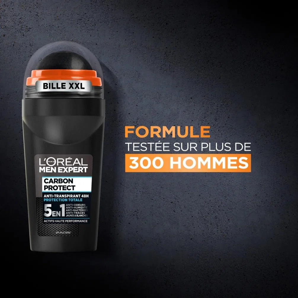 L'Oréal Paris Men Expert - Carbon Protect Ice Fresh - Déodorant Bille Spray Homme Anti-Traces - 50 ml - Lot de 6