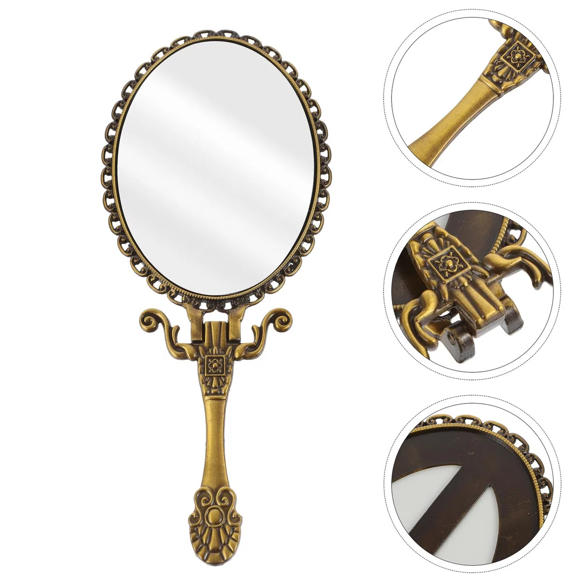 Miroir à Main élégant avec poignée Vintage pour Le Maquillage Miroir à Main de Voyage rétro en métal pour Femme pour Anniversaire