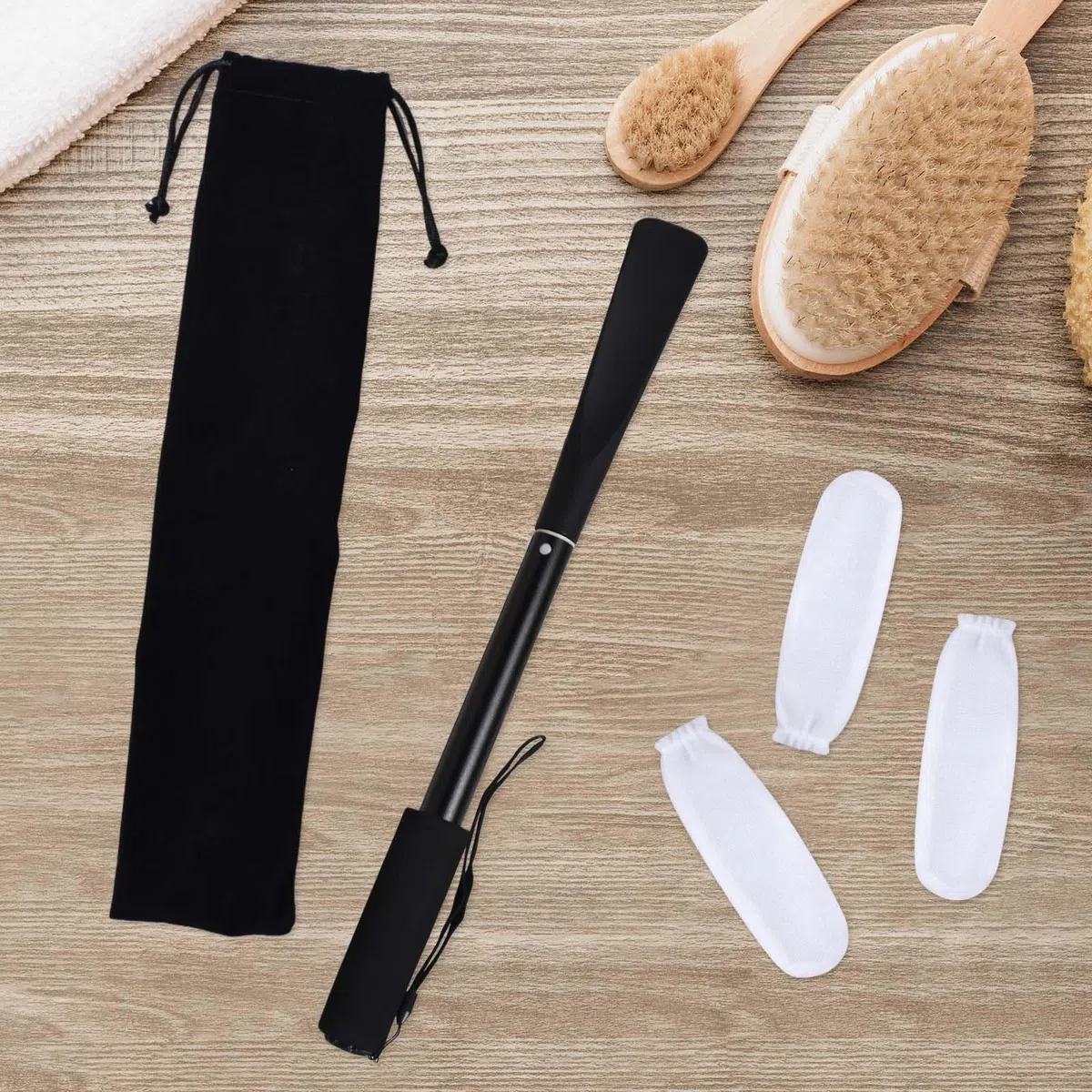 Brosse Pieds Douche à Long Manche, Brosse Entre Orteils avec Housse Douce e Lavables, Idéale Douche, Seniors, Femmes Enceintes,Manche Télescopique (43–85 cm)