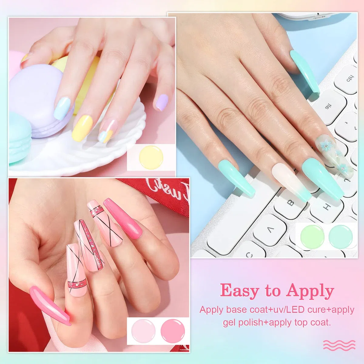 INPING Vernis Semi Permanent Pastel,10 Couleurs Macaron Rose Jaune Vert Bleu Violet Vernis Gel UV Semi Permanent,Printemps D'été Vernis à Ongles Pour Débutant DIY Nail Art, 8 ML