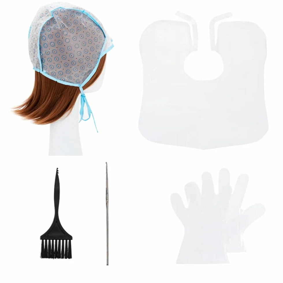 PROVO Casquette de Basculement Réutilisable Bonnet de Cheveux de Surbrillance Casquette de Teinture Coloration Surbrillance de Salon avec Crochets Brosse Châle Gants pour Teinture Outil de Coiffure