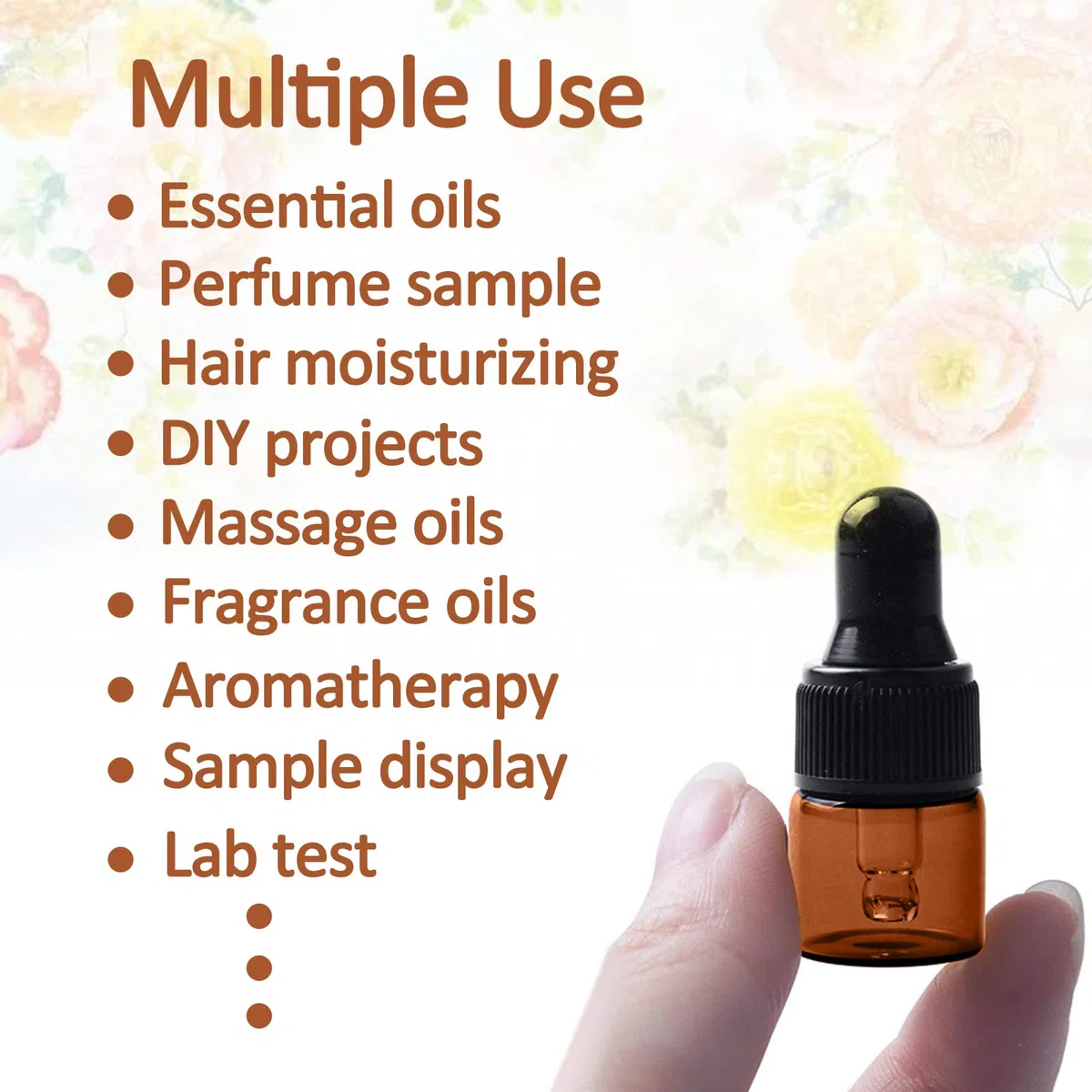 Lot de 24 mini flacons compte-gouttes vides en verre ambré de 1 ml avec pipettes compte-gouttes et bouchon en plastique rechargeables pour huiles essentielles, parfums, cosmétiques liquides