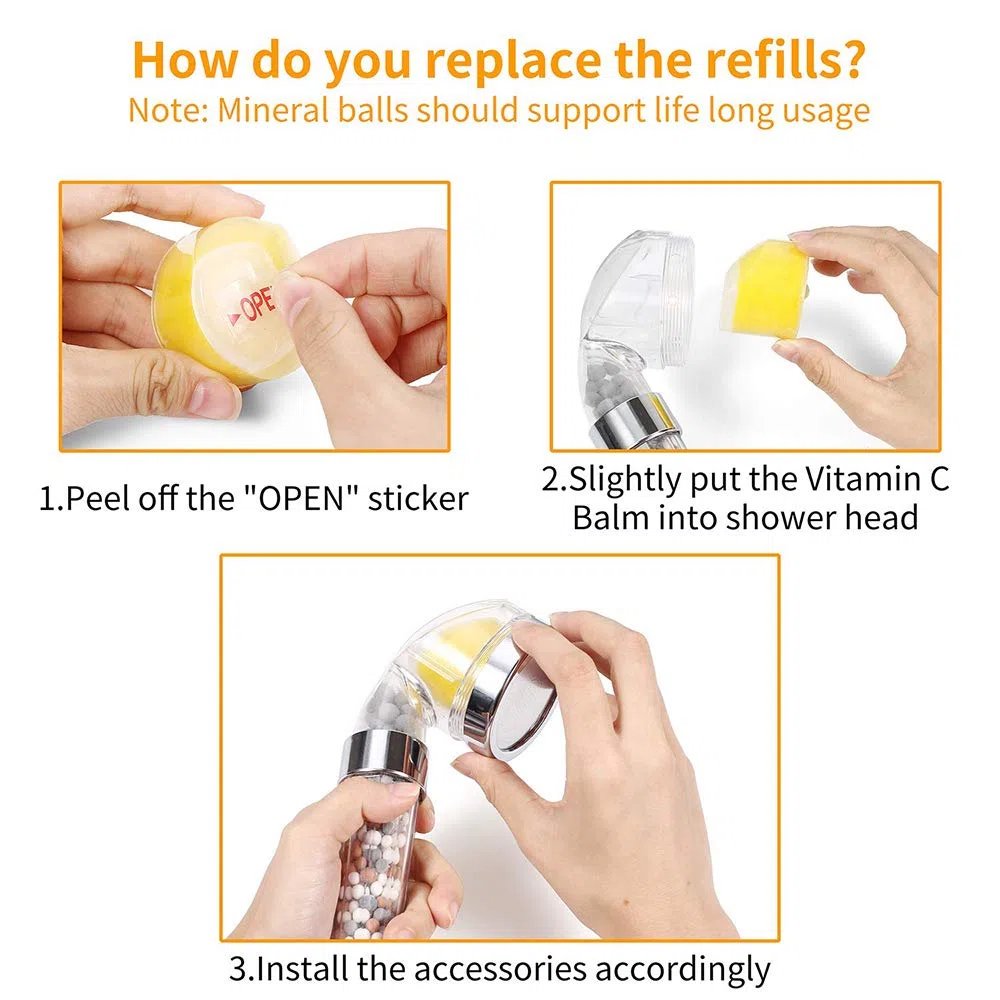 ACECITY 3 pièces baumes de citron remplacement arôme rafraîchissant soins des cheveux filtres respectueux de la peau recharges ensemble pour pommeaux de douche filtre à vitamine C