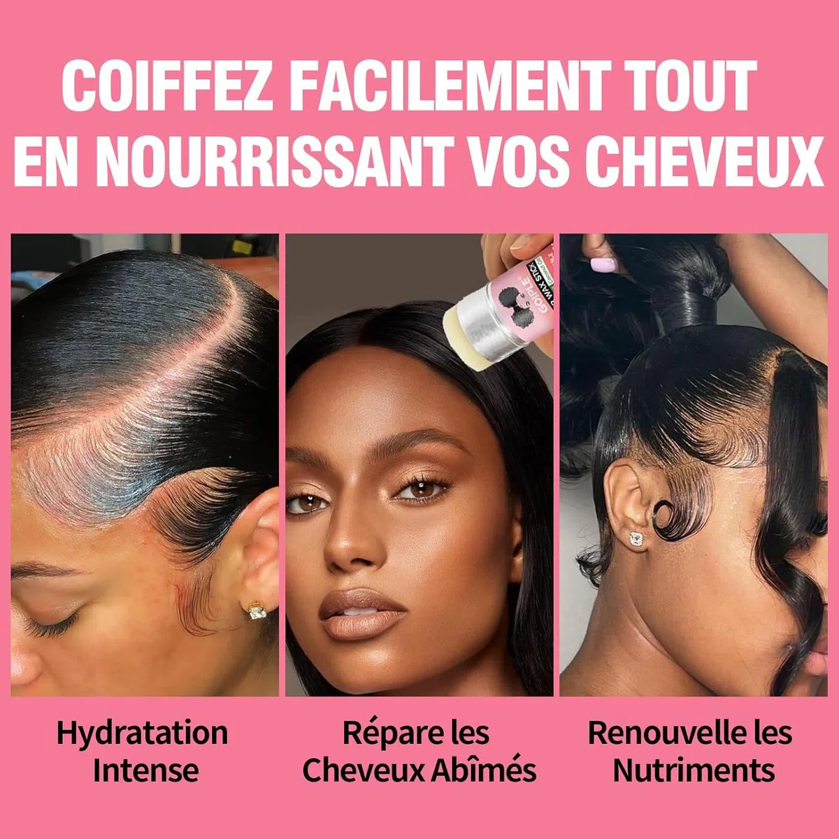 Hair Wax Stick Longue Durée, Non Gras Wax Stick Hair pour Cheveux Rebelles, Bâtonnet de Cire pour Femmes & Enfants, Avec Brosse à Cheveux Lisse, Brosse à Bords, Peigne à Queue de Rat et Pince de Salon