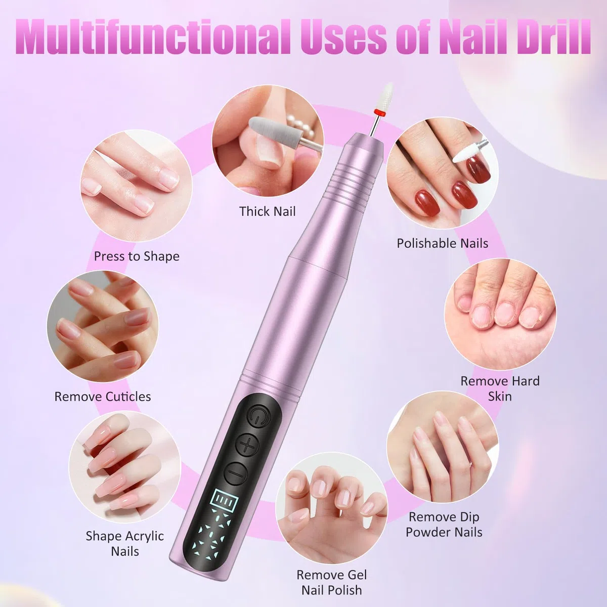 Ponceuse pour Ongles Professionnelle 20000 tr/min, 12 en 1 Lime à Ongles Electrique pour Ongles Acryliques et Gels, Set Manucure Electrique Complet, Écran LED, USB-C, 12 Embouts + 36 Bandes