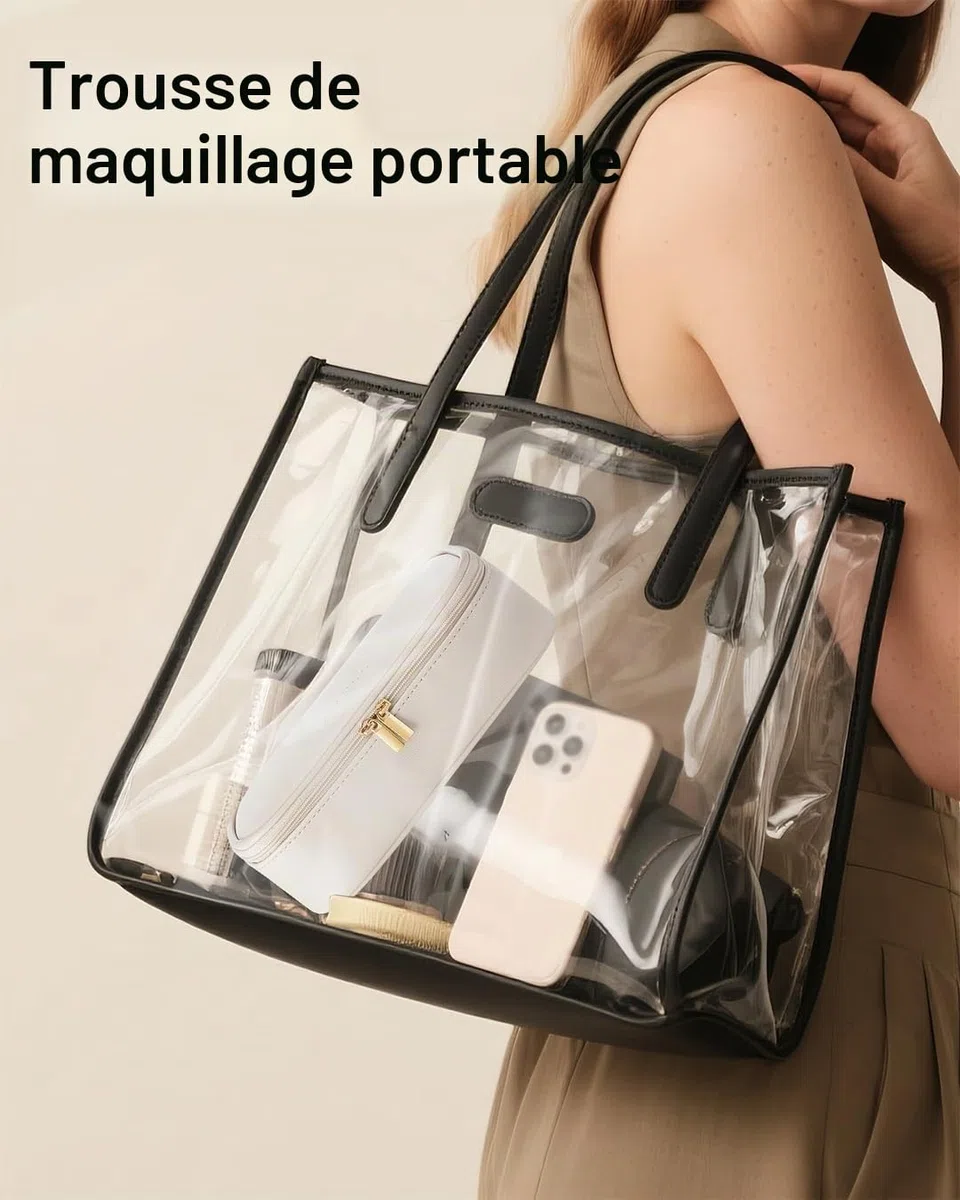 Vlando Trousse de maquillage de voyage petite, sac à maquillage pour femmes, organisateur de sac à cosmétiques portable, trousse de maquillage multifonctionnelle pour femmes en cuir imperméable, Blanc