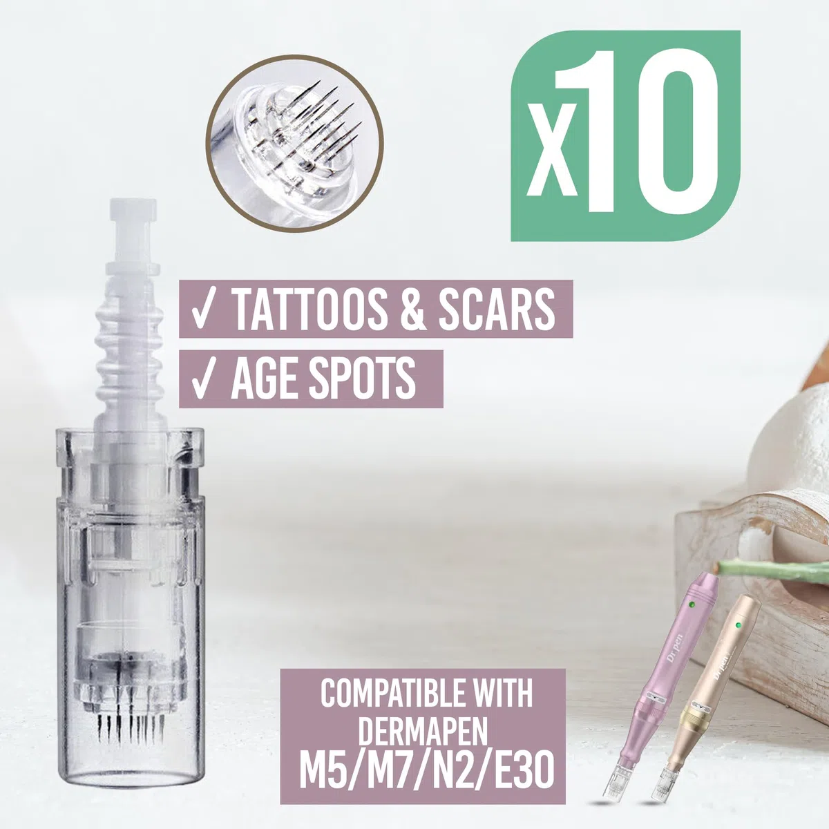 Cartouche d'Aiguilles de 12 Broches pour Dermapen M5 M7 N2 et E30 | Pack de 10 | Compatible uniquement avec Dr. Pen | Aiguille en Acier Chirurgical | Pour Restaurer Cheveux et Peau
