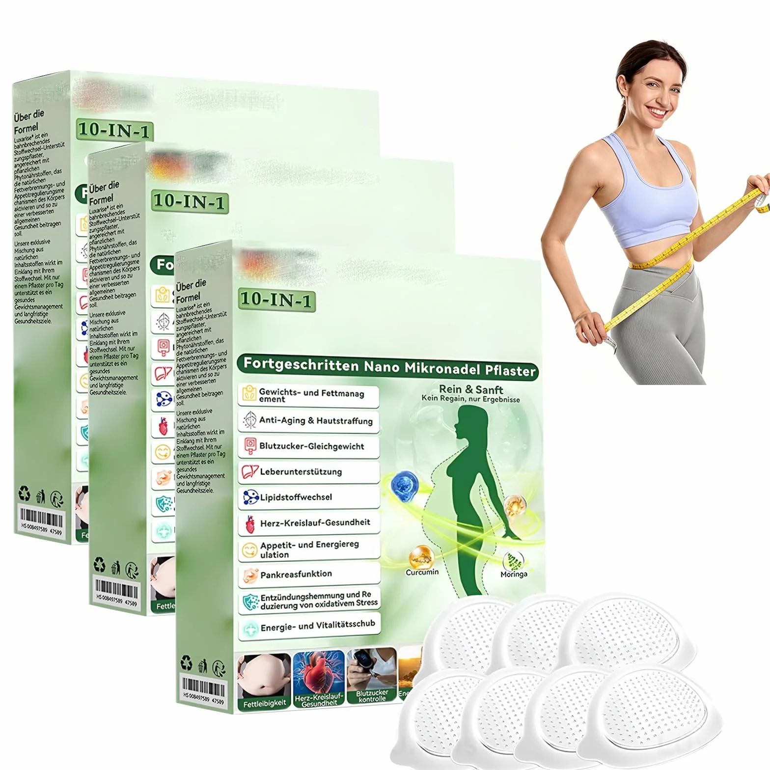 3 Boîtes Moringa Patchs Minceurs 10 en 1, Soin pour la Peau du Ventre, Ingrédients Naturels, Patch Nano Microneedle Minceur, Pour Hommes & Femmes, Facile à Appliquer